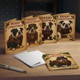 Steampunk Bulldog Merry Christmas Greeting Cards Pack 1