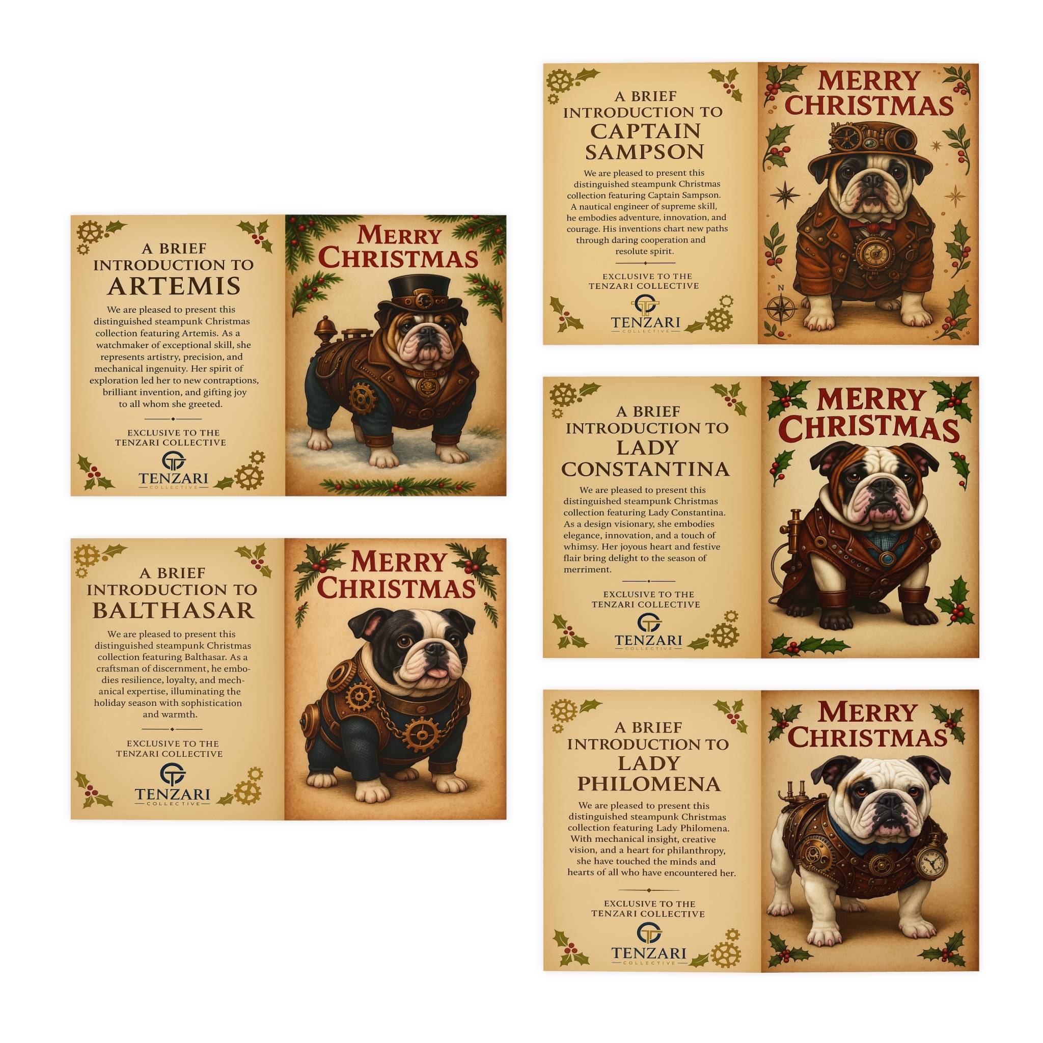 Steampunk Bulldog Merry Christmas Greeting Cards Pack 1