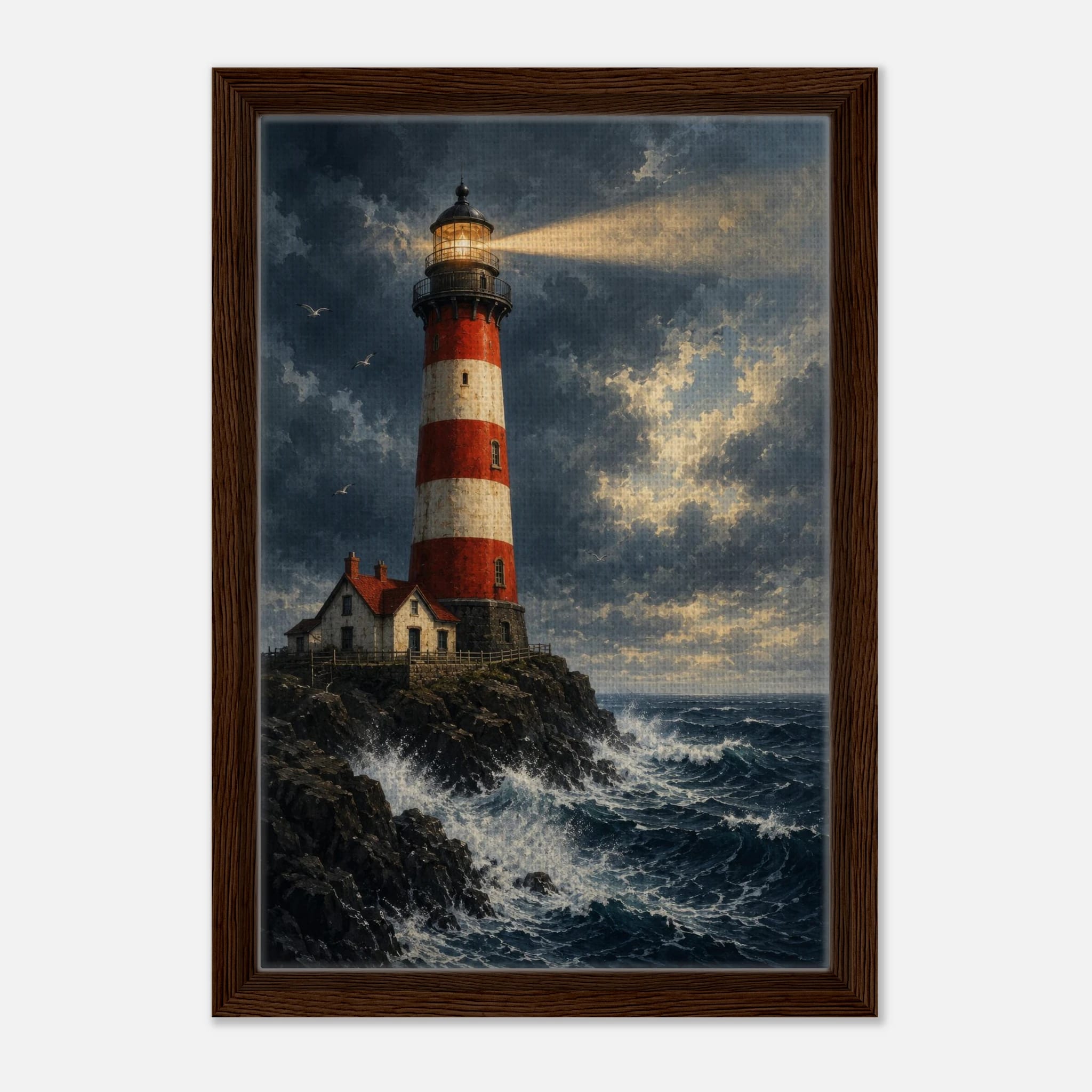 Beacon of the Tempest – Framed Canvas Lighthouse Wall Art