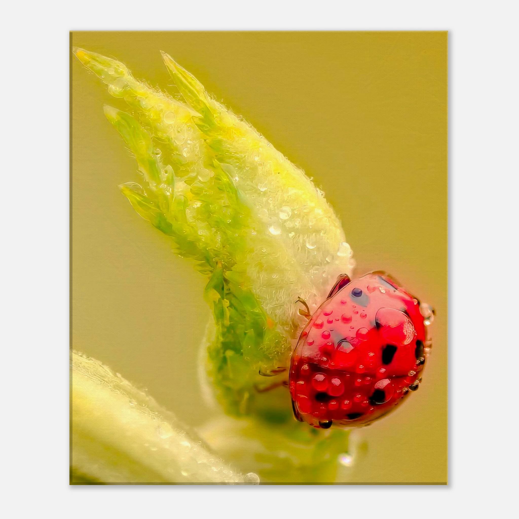 Dew-Kissed Ladybird Macro Nature Canvas