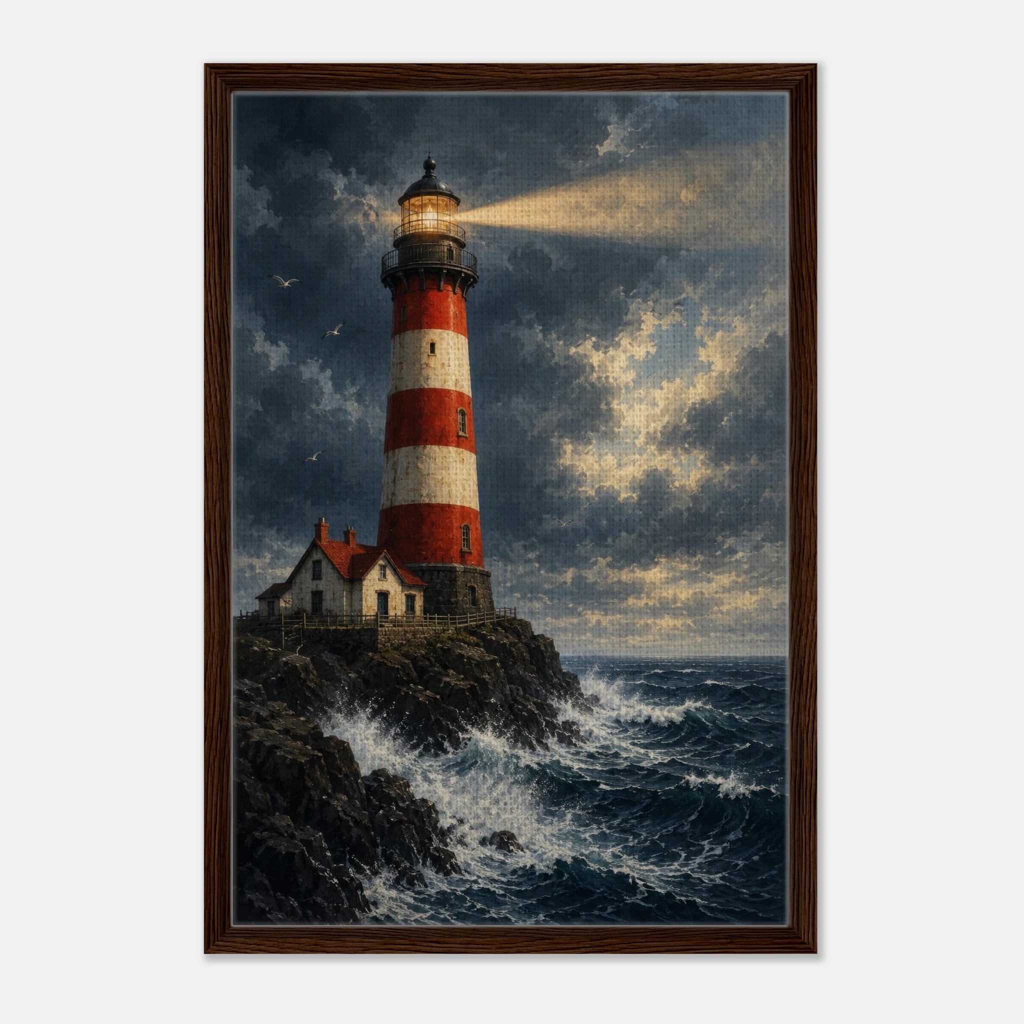 Beacon of the Tempest – Framed Canvas Lighthouse Wall Art
