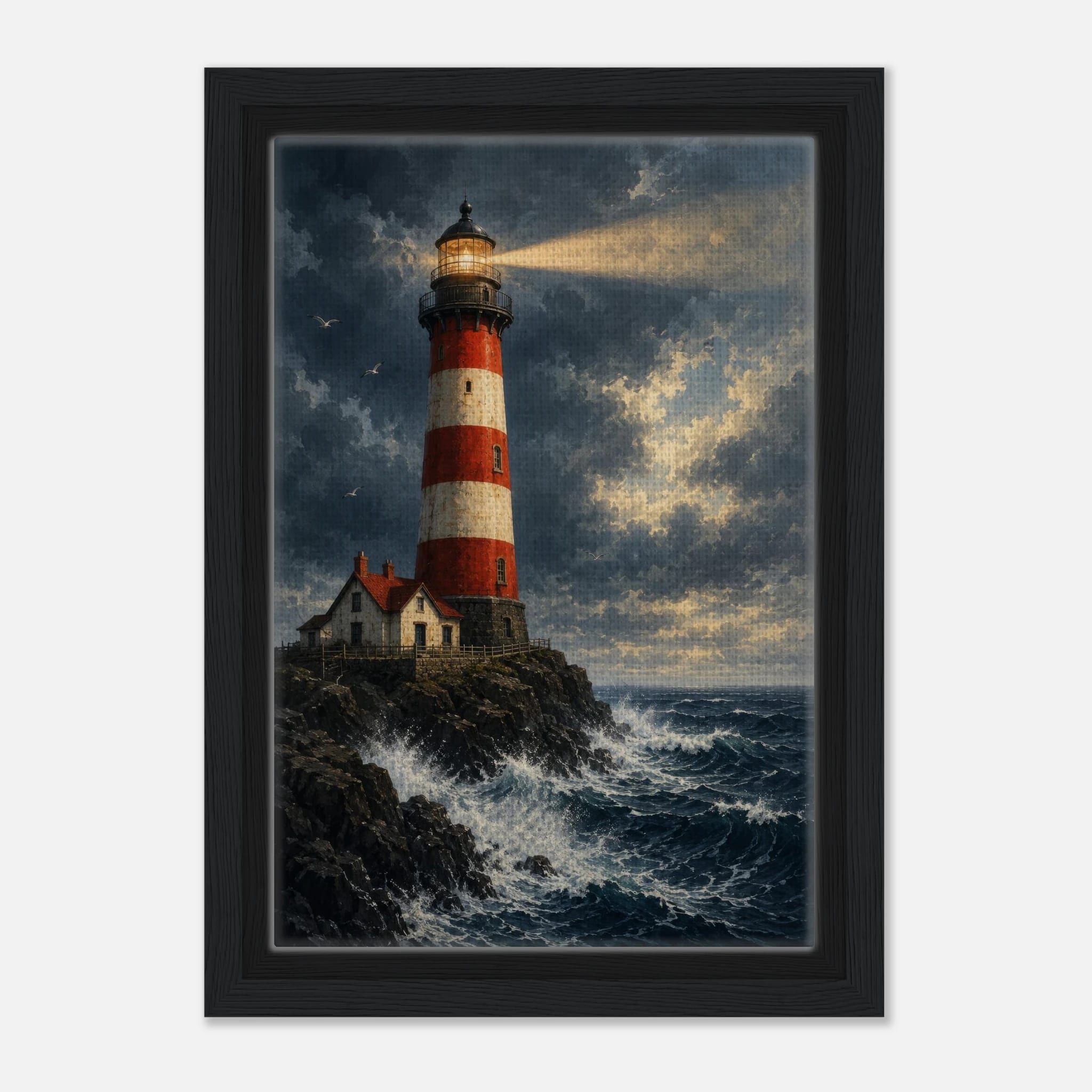 Beacon of the Tempest – Framed Canvas Lighthouse Wall Art