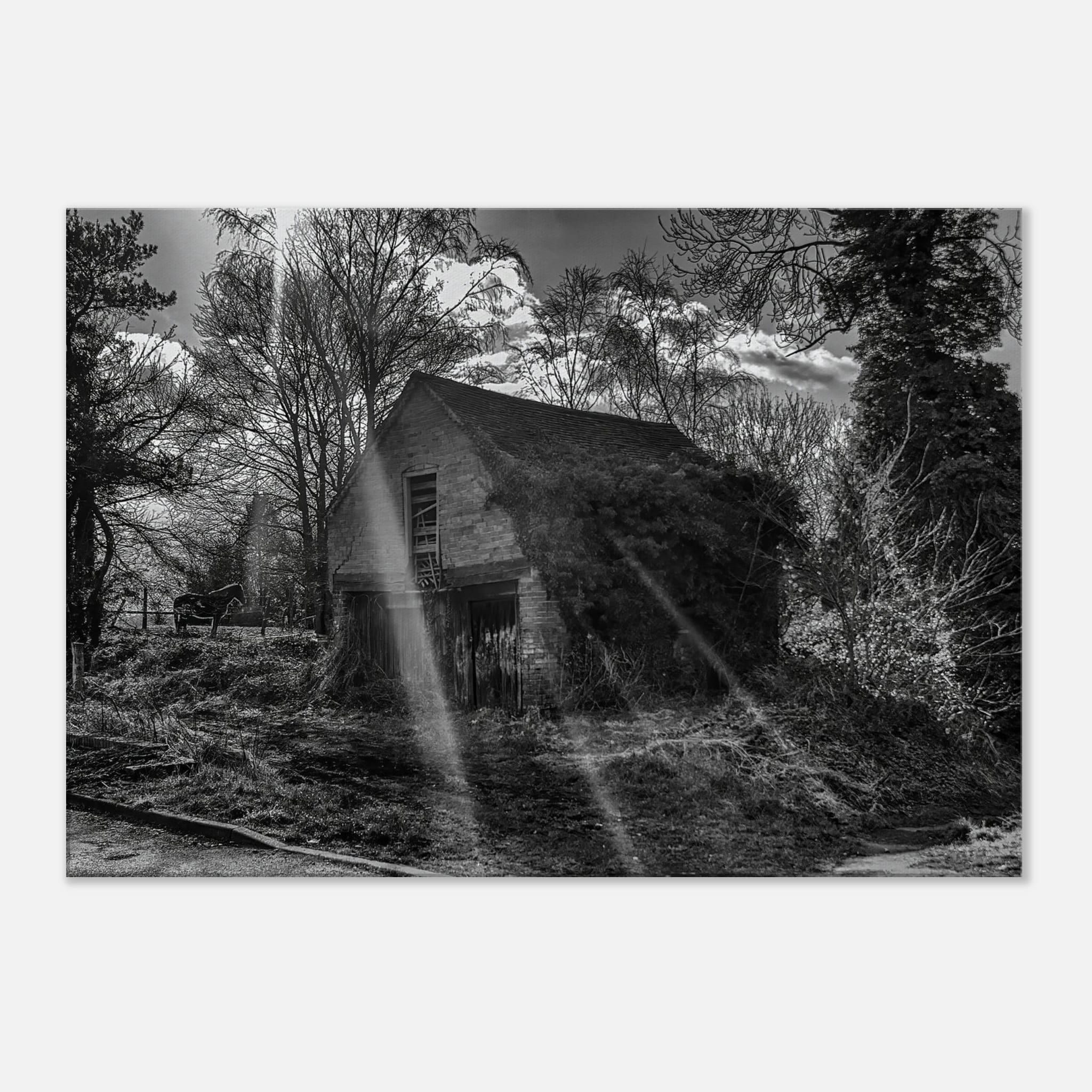The Forgotten Outbuilding – Black and White Rural Photography Canvas Wall Art