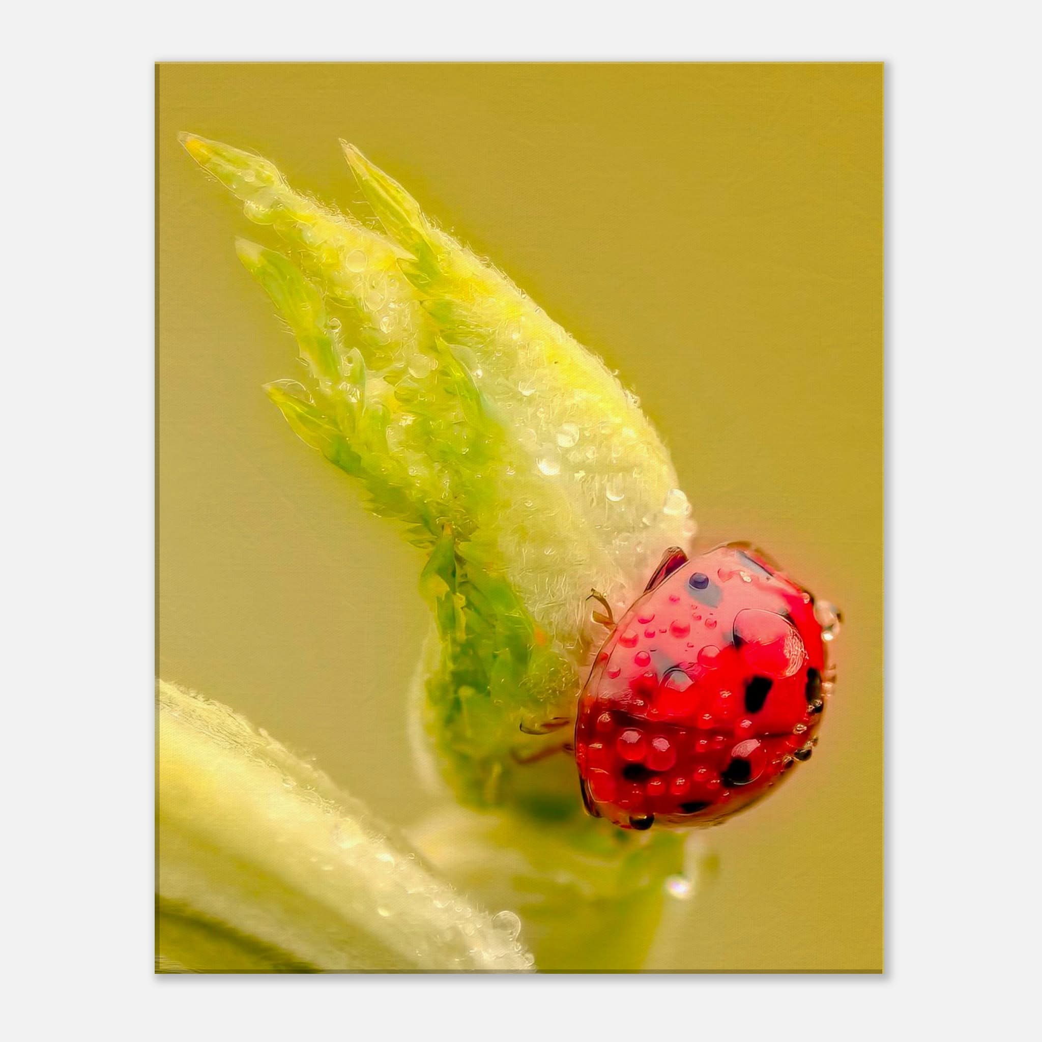 Dew-Kissed Ladybird Macro Nature Canvas