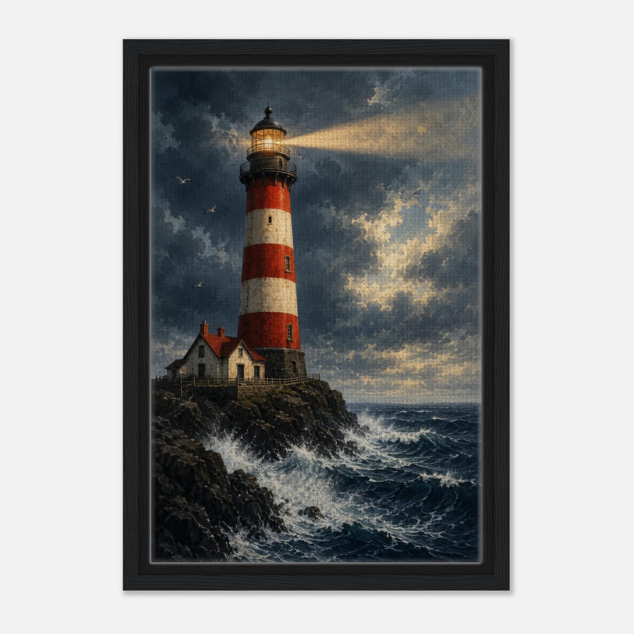 Beacon of the Tempest – Framed Canvas Lighthouse Wall Art