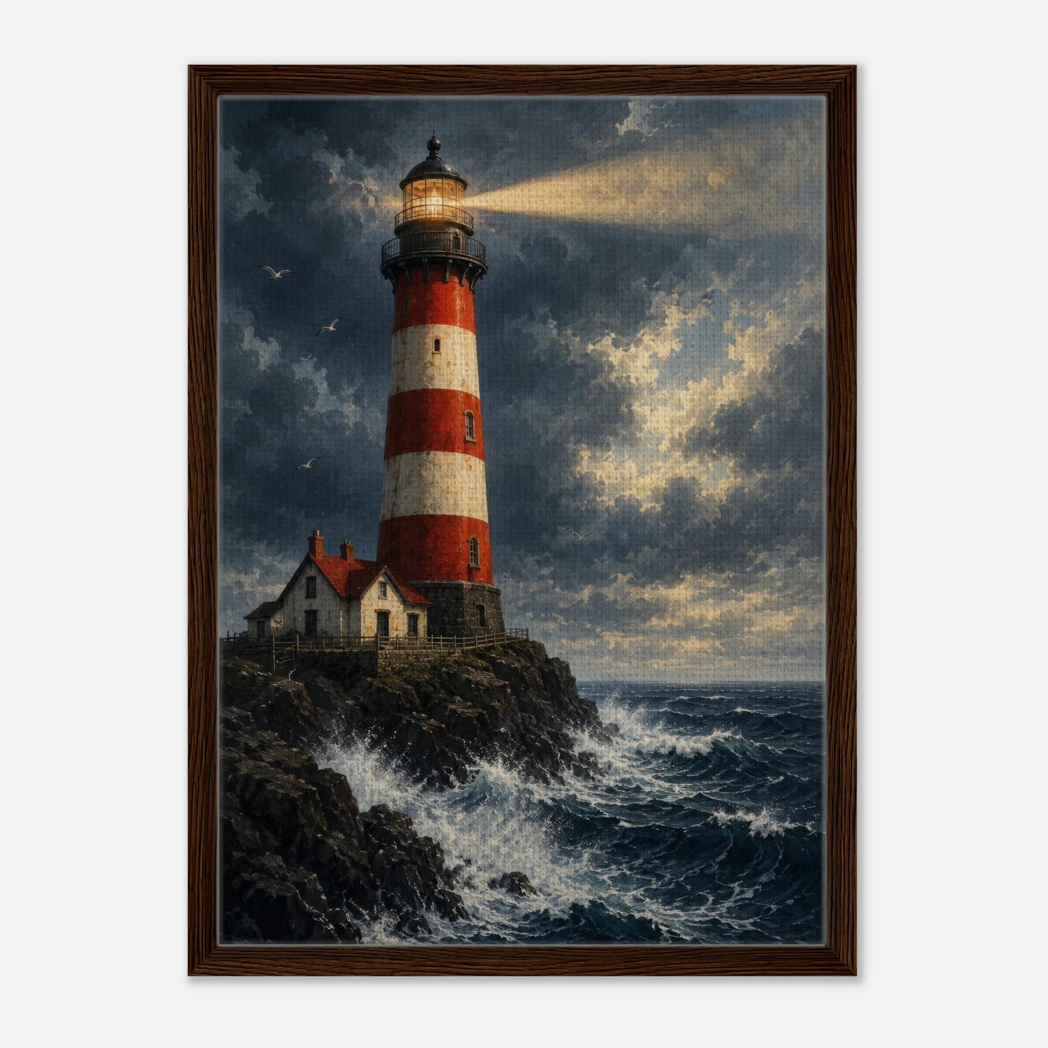 Beacon of the Tempest – Framed Canvas Lighthouse Wall Art