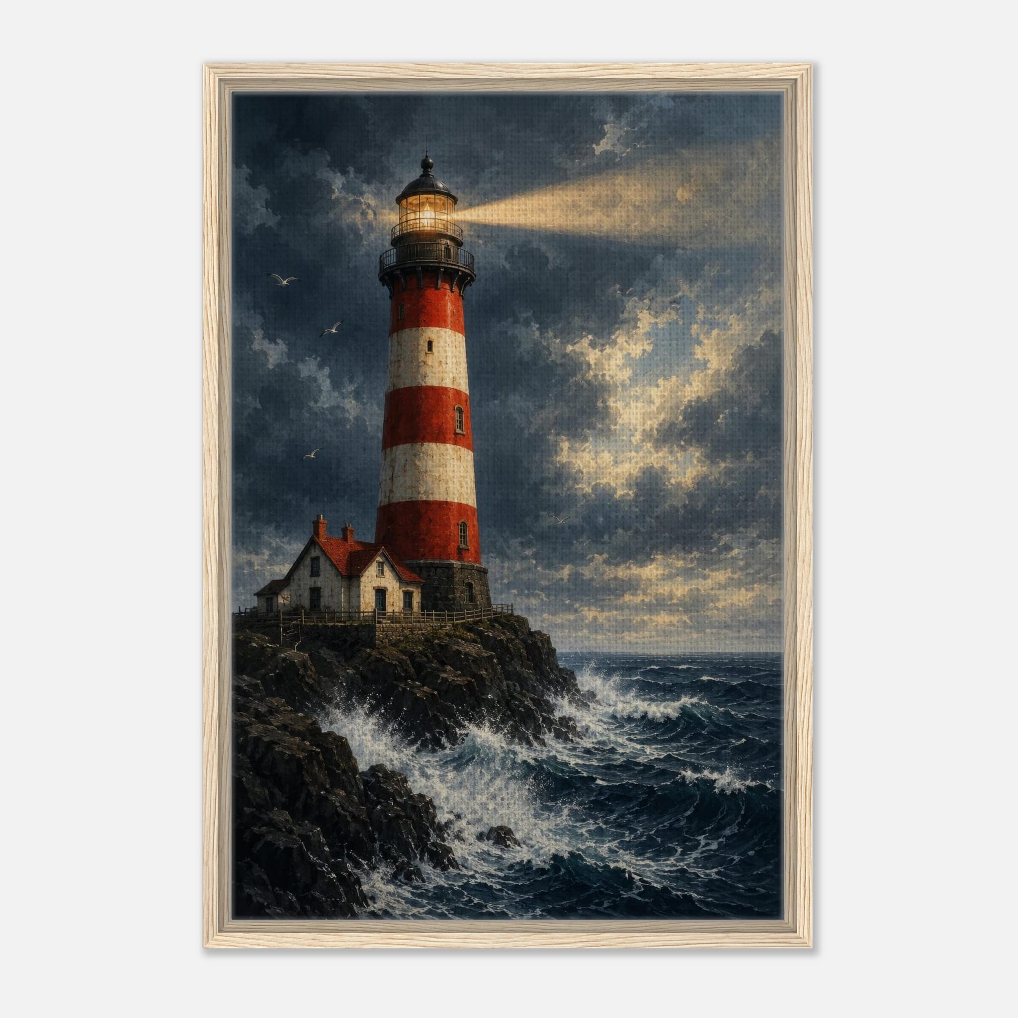 Beacon of the Tempest – Framed Canvas Lighthouse Wall Art
