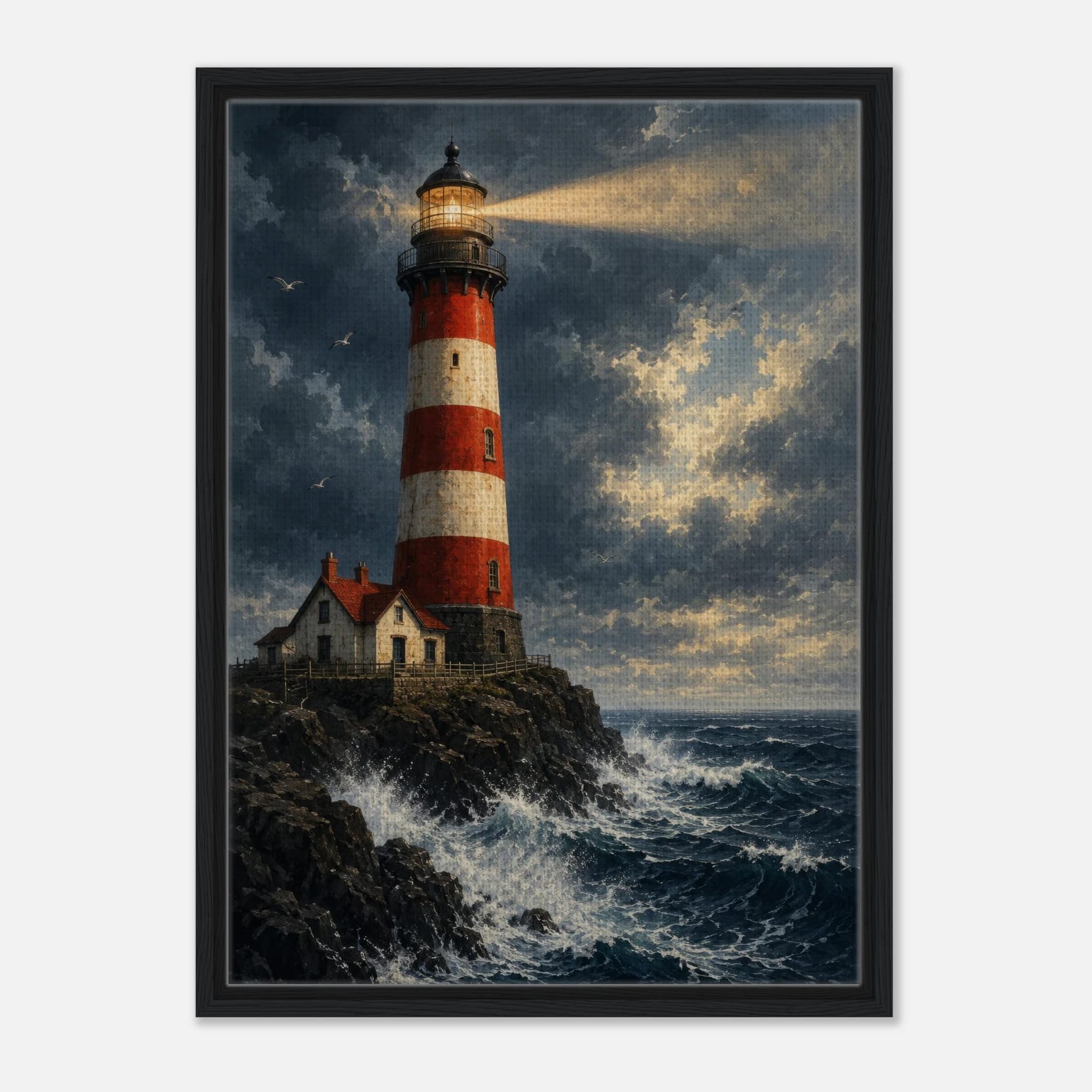 Beacon of the Tempest – Framed Canvas Lighthouse Wall Art