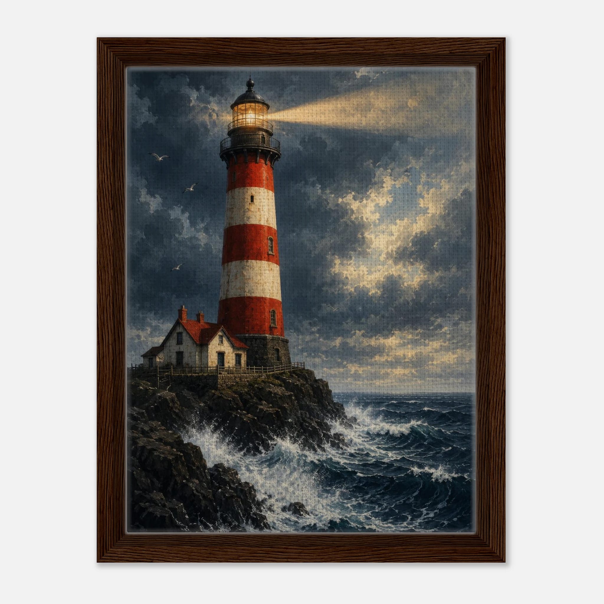 Beacon of the Tempest – Framed Canvas Lighthouse Wall Art