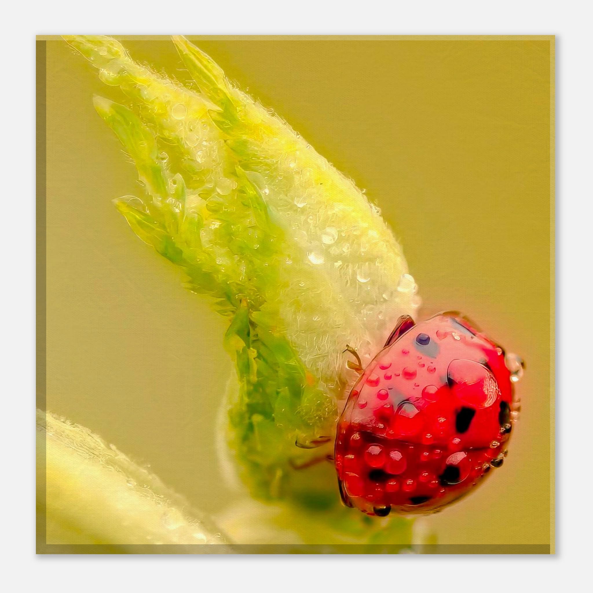 Dew-Kissed Ladybird Macro Nature Canvas