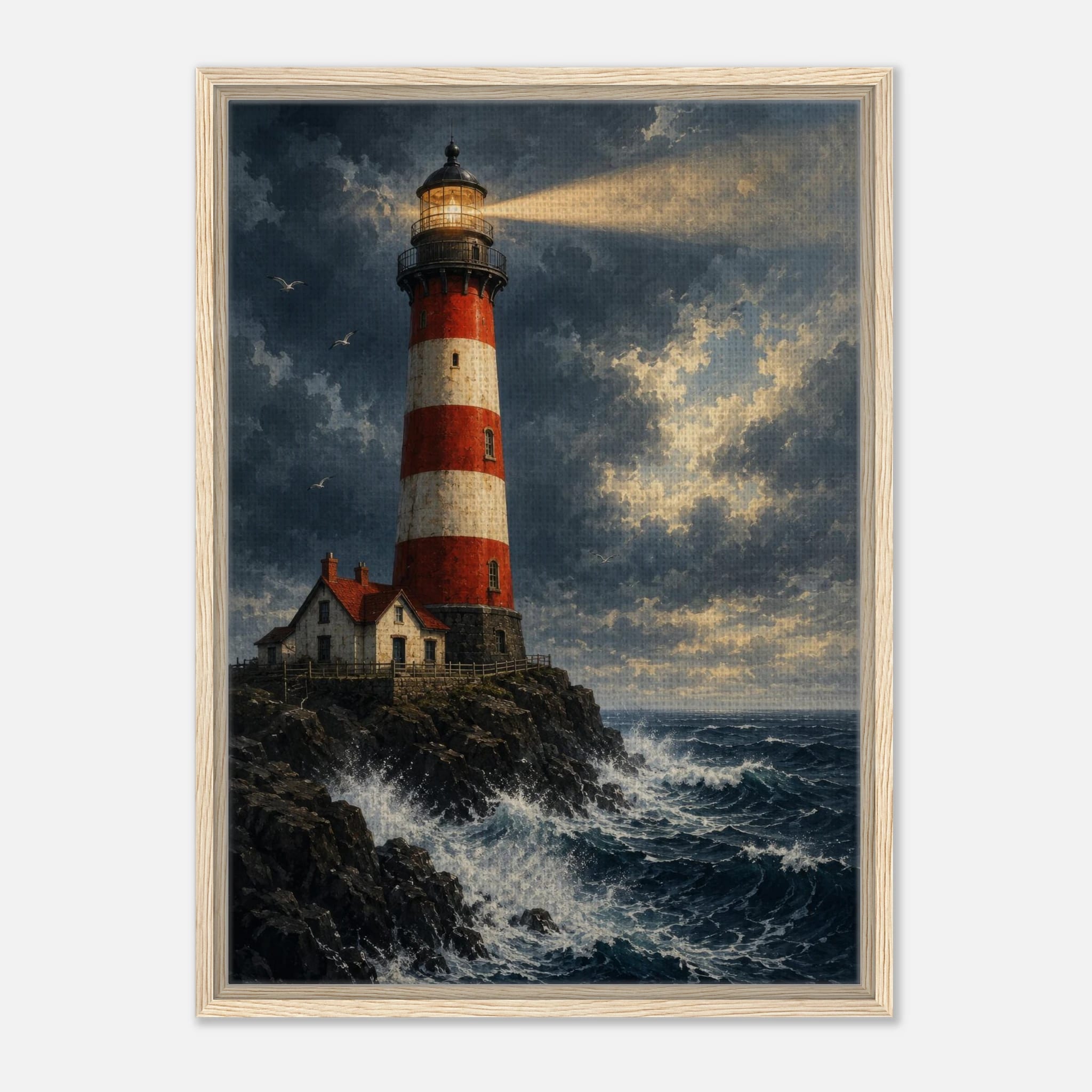 Beacon of the Tempest – Framed Canvas Lighthouse Wall Art