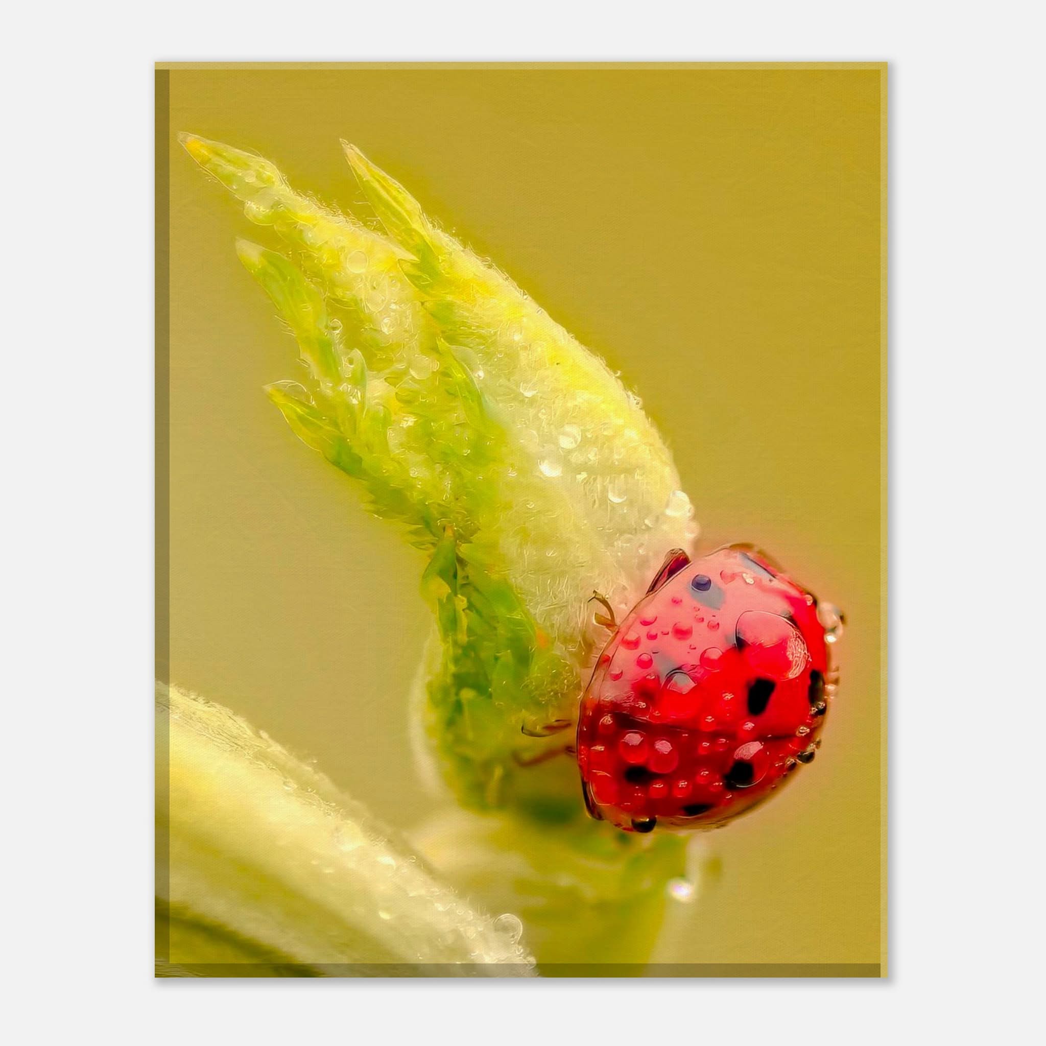 Dew-Kissed Ladybird Macro Nature Canvas