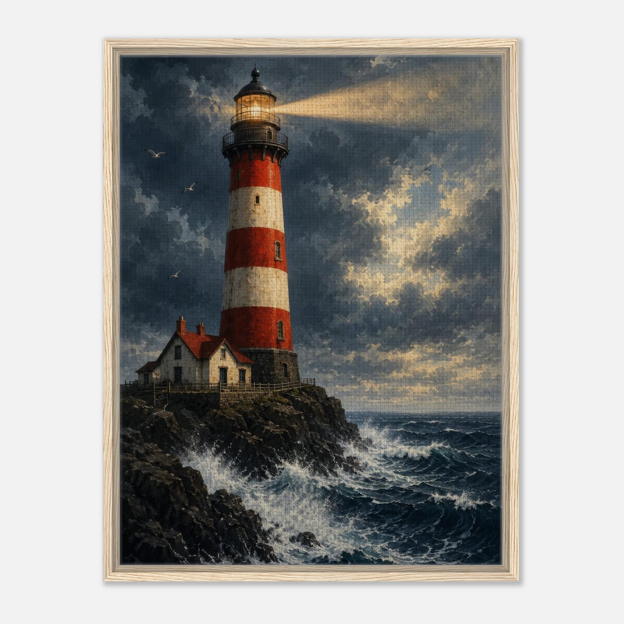 Beacon of the Tempest – Framed Canvas Lighthouse Wall Art