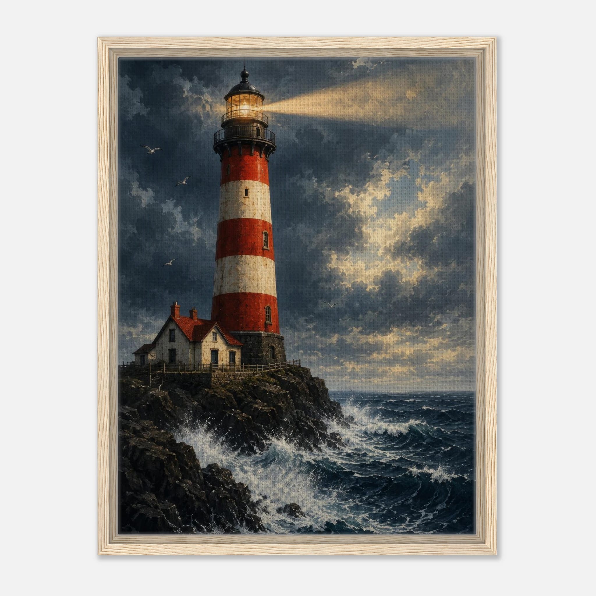 Beacon of the Tempest – Framed Canvas Lighthouse Wall Art
