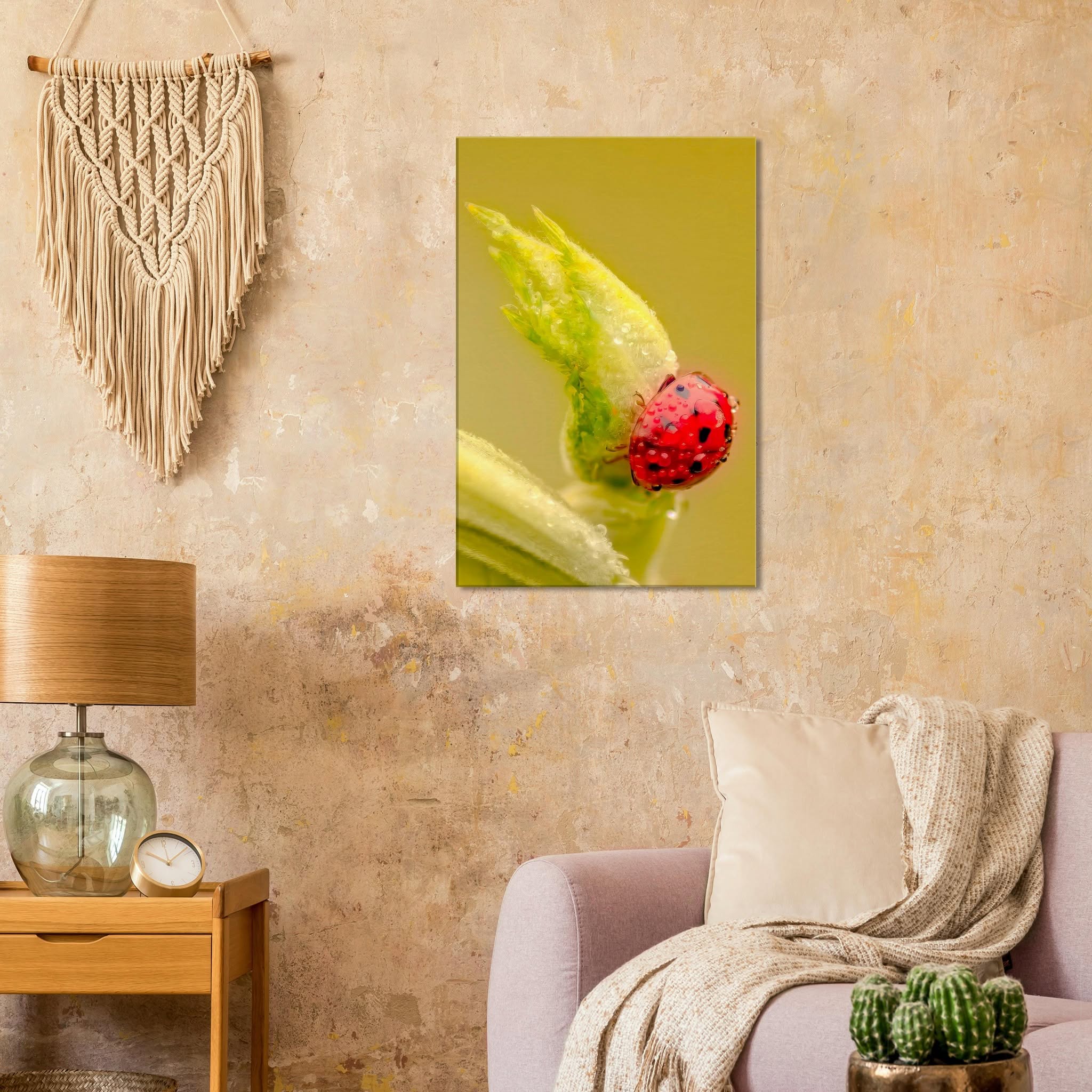 Dew-Kissed Ladybird Macro Nature Canvas