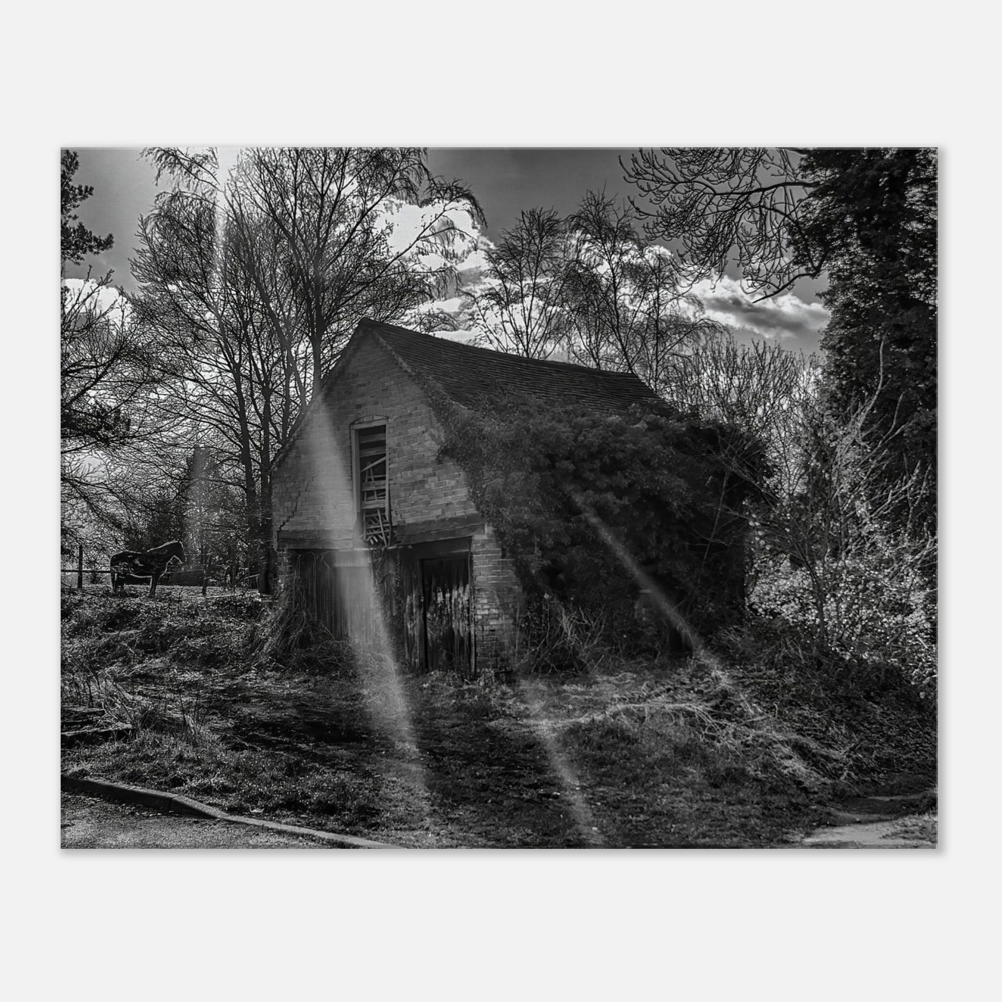 The Forgotten Outbuilding – Black and White Rural Photography Canvas Wall Art