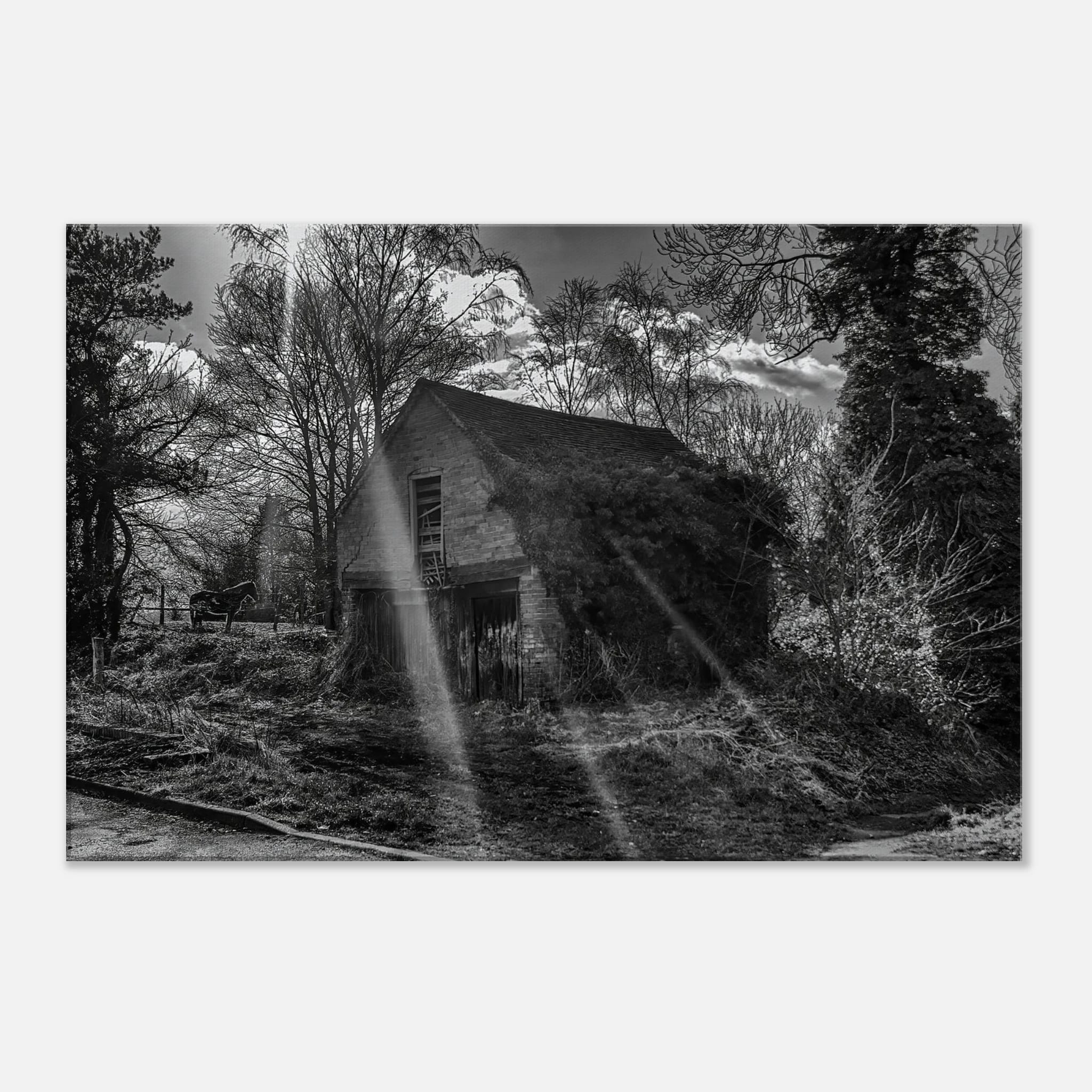 The Forgotten Outbuilding – Black and White Rural Photography Canvas Wall Art