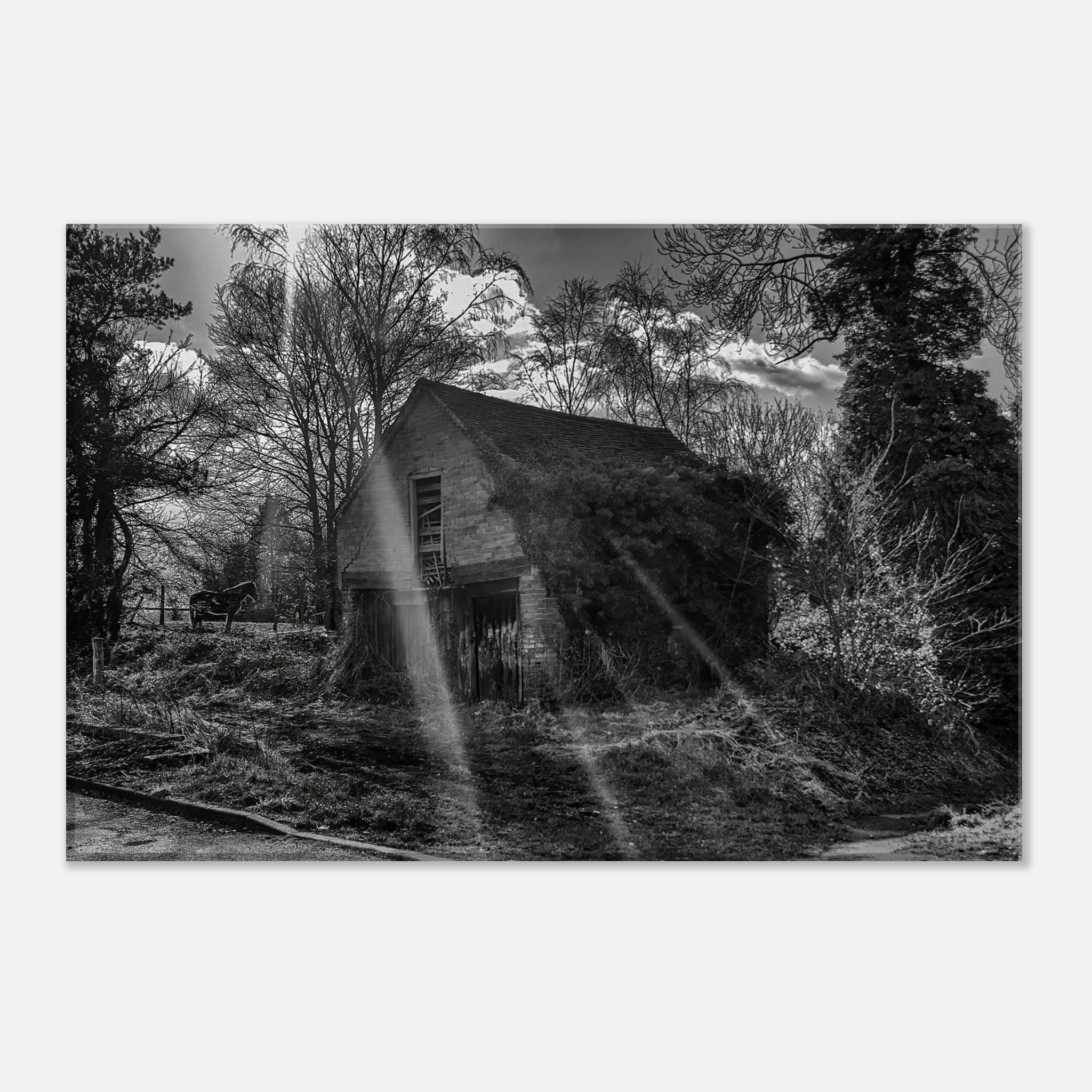 The Forgotten Outbuilding – Black and White Rural Photography Canvas Wall Art