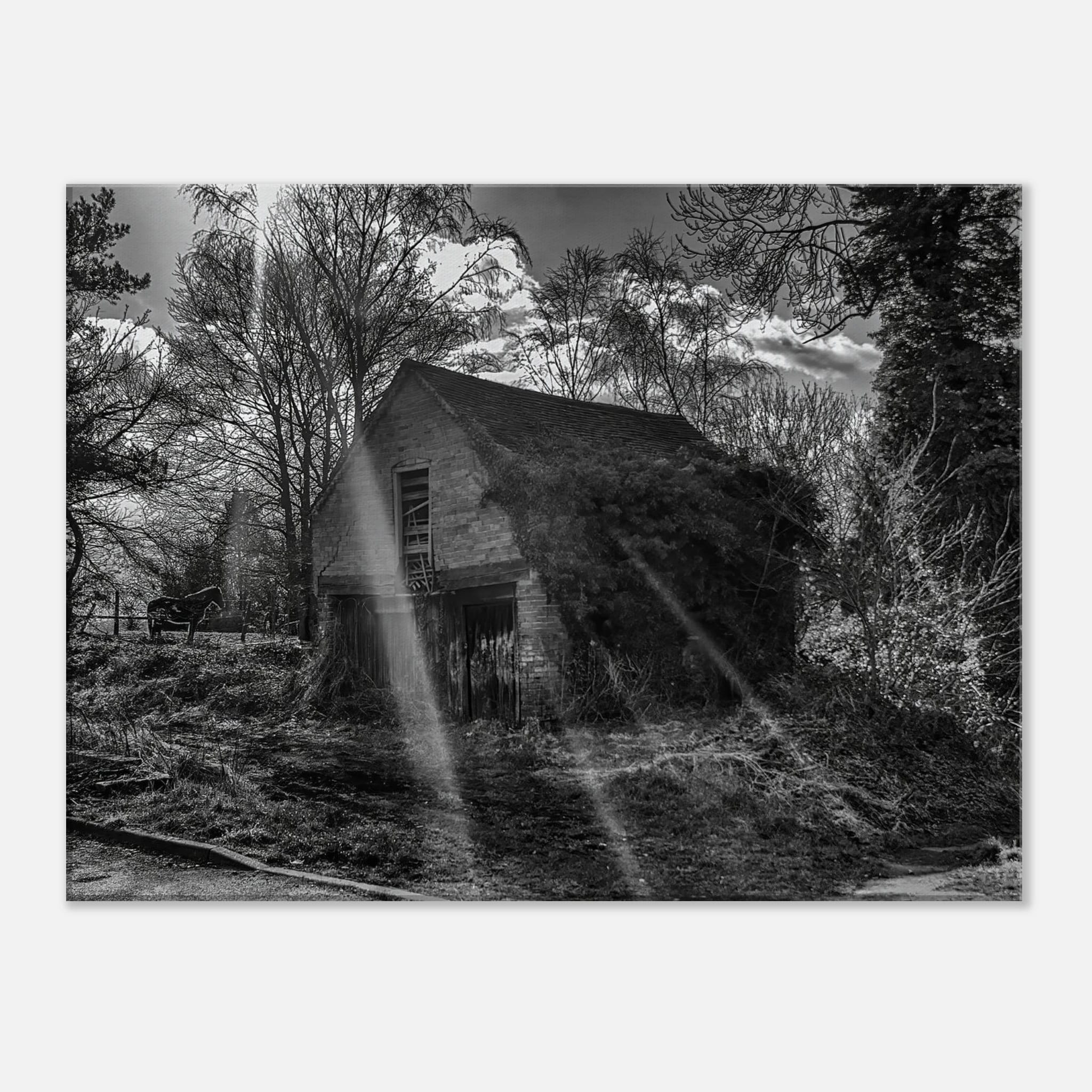 The Forgotten Outbuilding – Black and White Rural Photography Canvas Wall Art