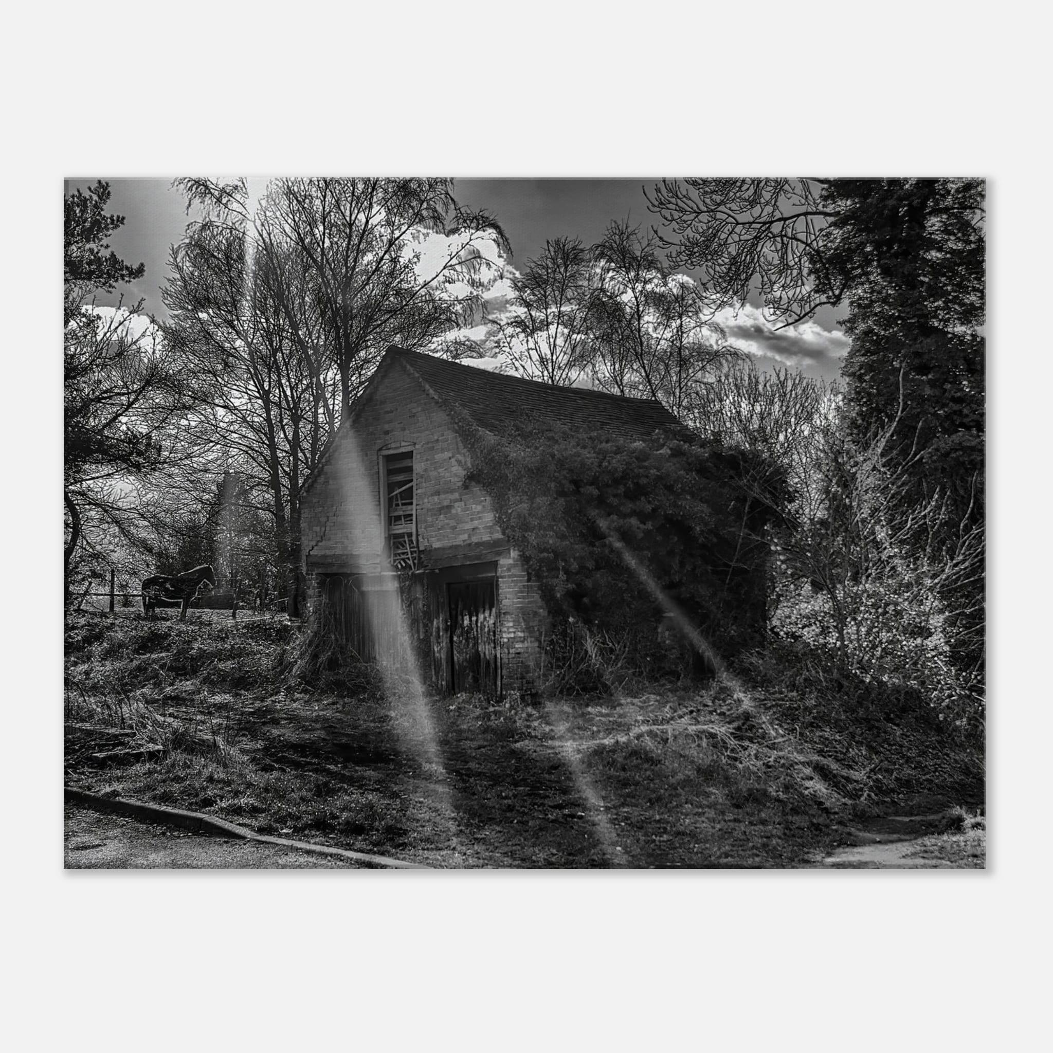 The Forgotten Outbuilding – Black and White Rural Photography Canvas Wall Art