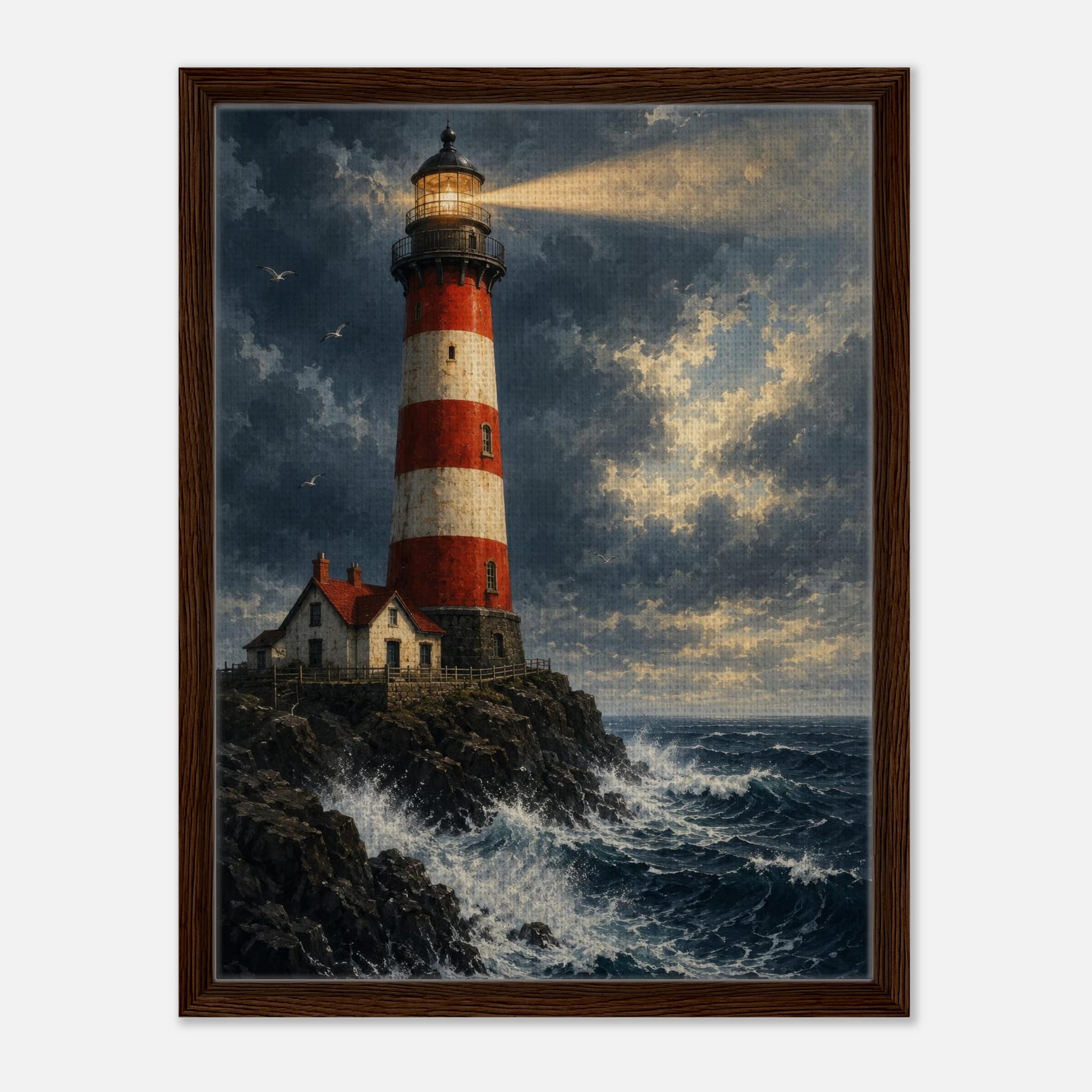 Beacon of the Tempest – Framed Canvas Lighthouse Wall Art