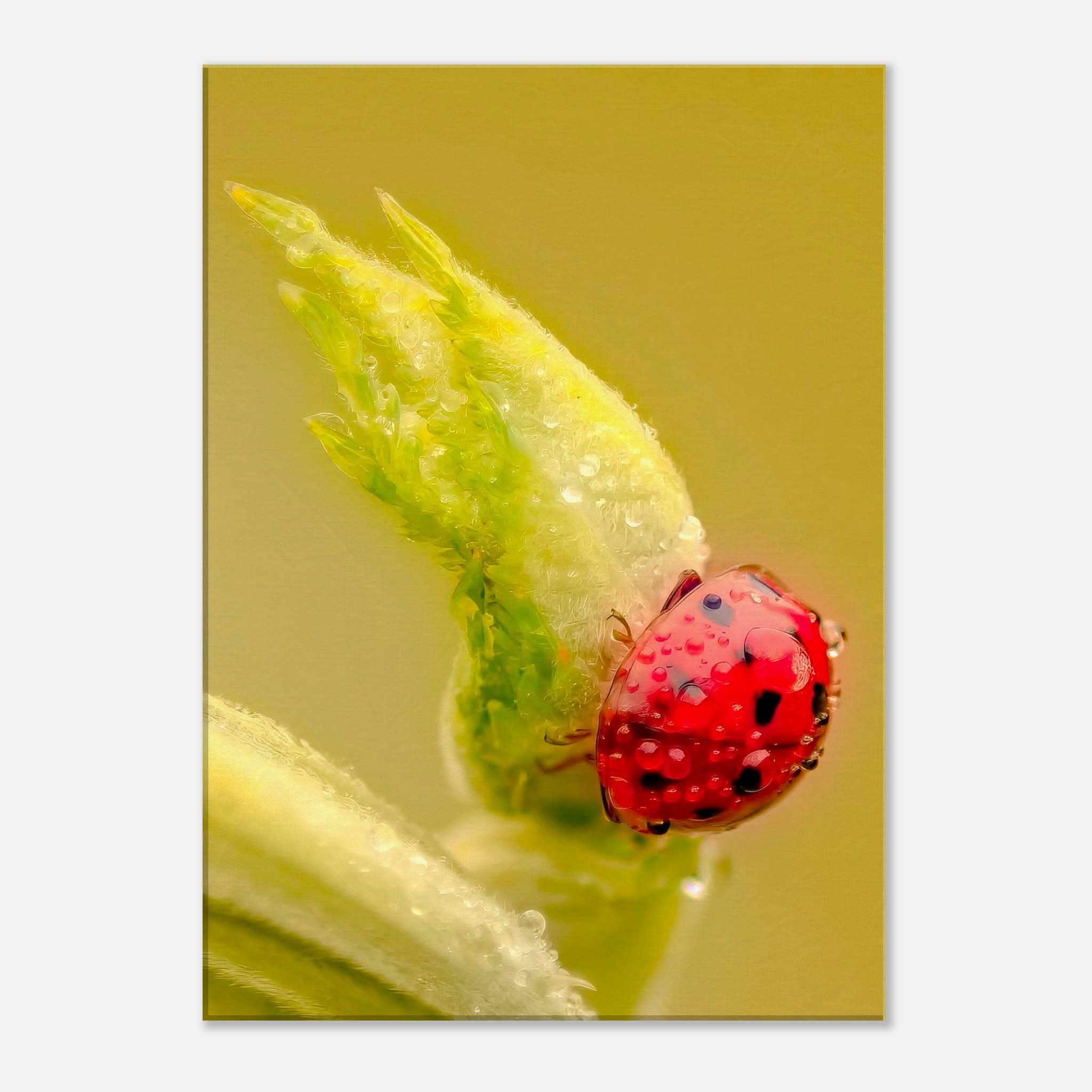Dew-Kissed Ladybird Macro Nature Canvas