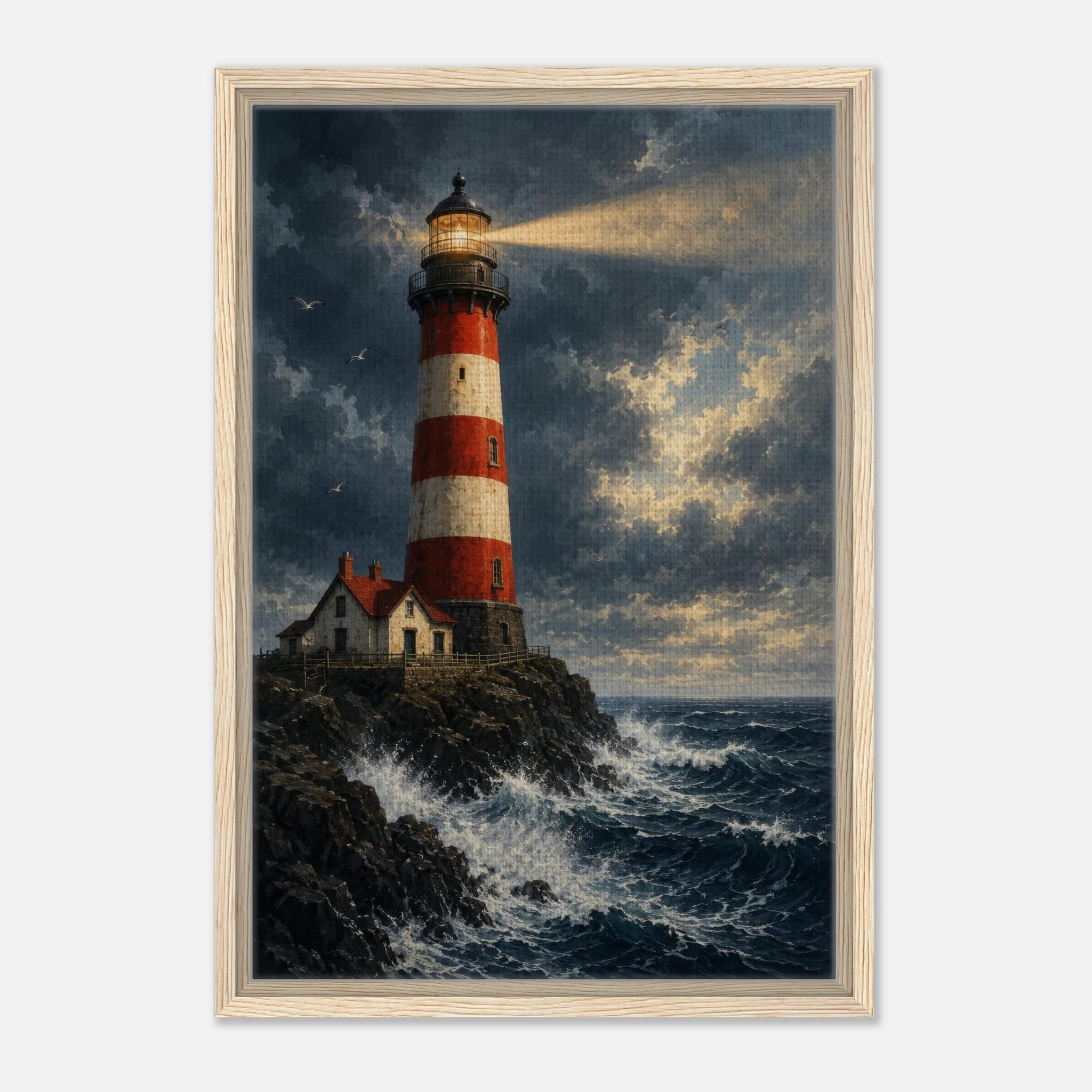 Beacon of the Tempest – Framed Canvas Lighthouse Wall Art